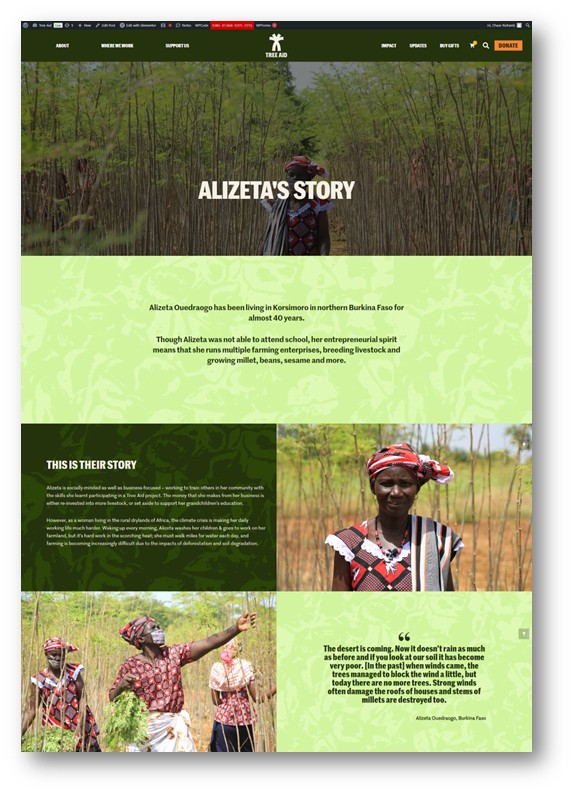 Tree Aid modular component examples across responsive page sections